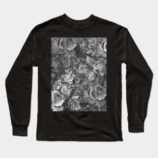 Black and White Rose Pattern Long Sleeve T-Shirt